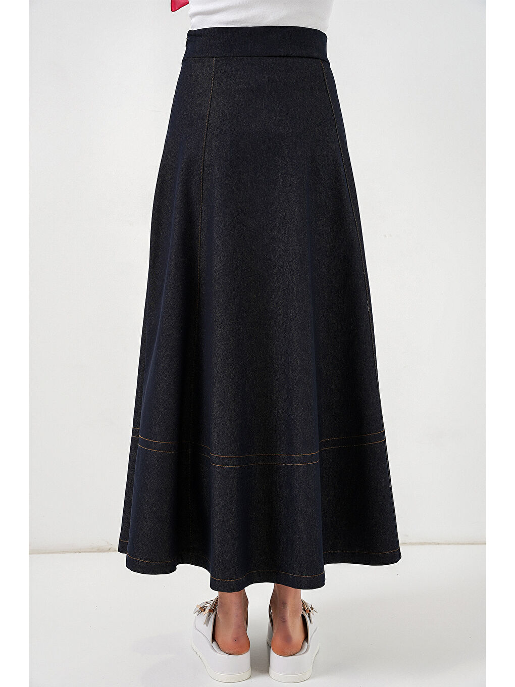 Kadın Uzun Jean Etek 8066 - Lacivert-4