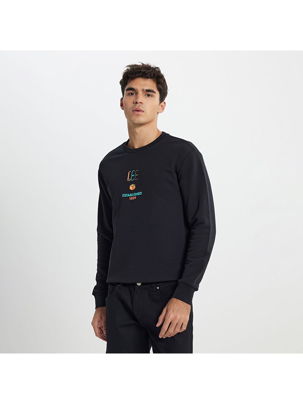 Lee Erkek Siyah Yuvarlak Yaka Sweatshirt