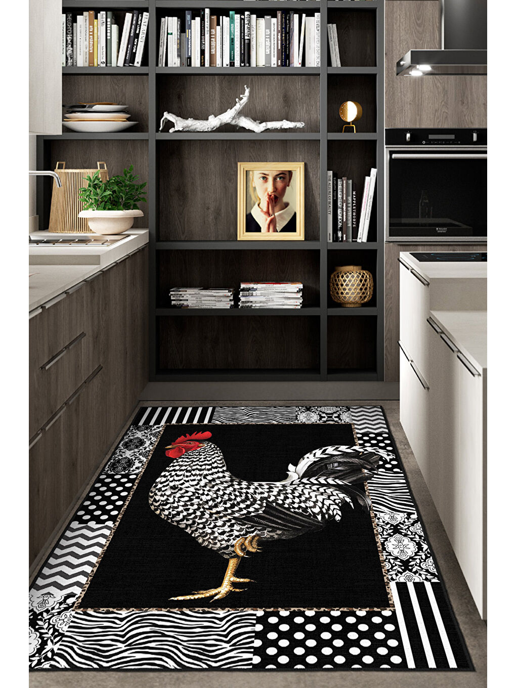 Siyah Dekoratif Özel Tasarım Yıkanabilir İnce Kaymaz Tabanlı Modern Halı KECE FR42-2