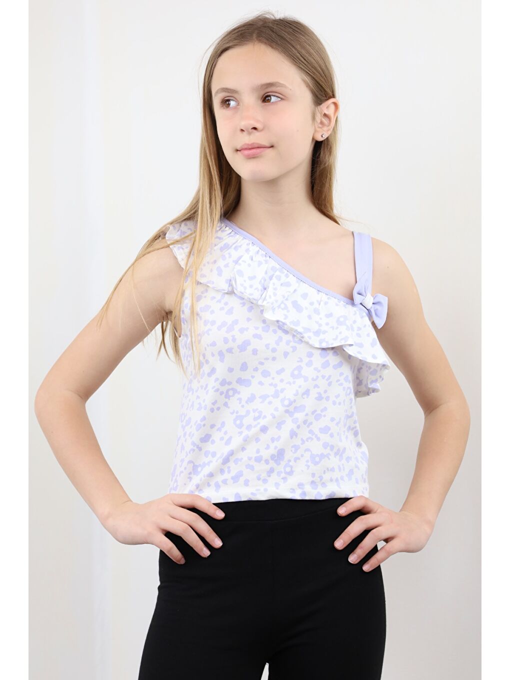 Lila Kız Çocuk Desenli Atlet