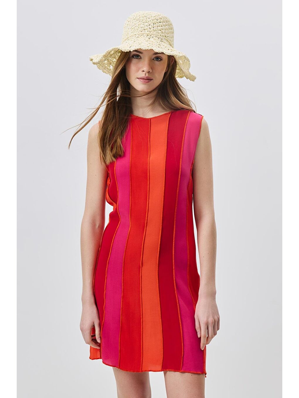 Ekru Örgü Hasır Plaj Şapkası Y25730-22 Krem