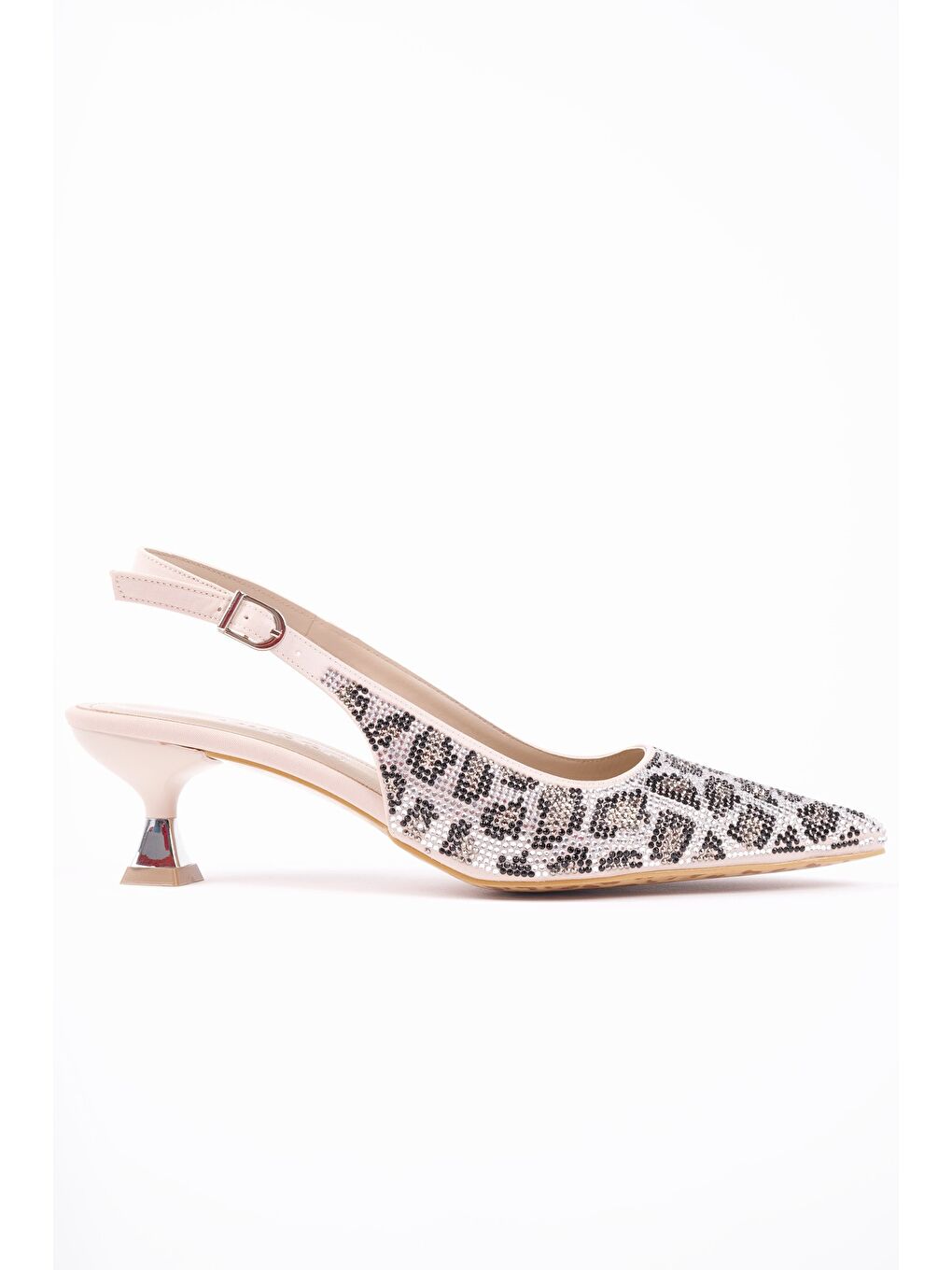 Gri RASHİDA Kadın Sivri Burun Leopar Detaylı Arkası Açık Günlük Klasik Topuklu Abiye Ayakkabı-5