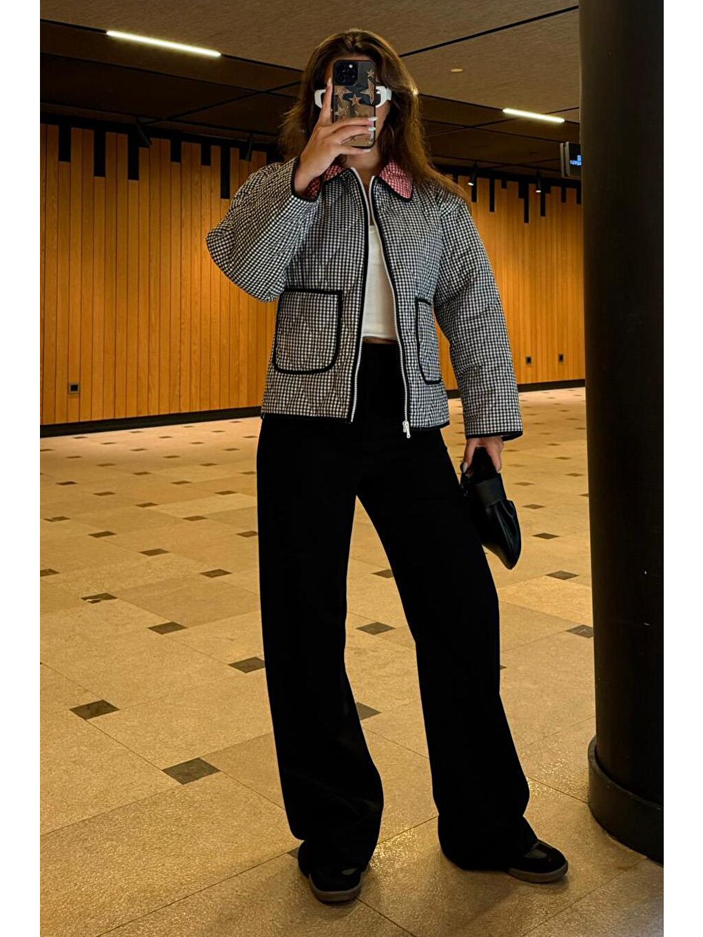 Siyah Pötikareli Cepli Kadın Mont Mg2488