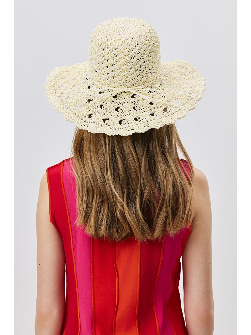 Ekru Örgü Hasır Plaj Şapkası Y25730-22 Krem-3