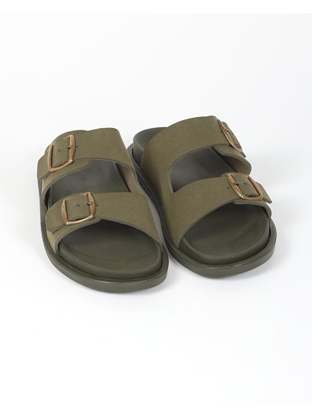 Haki Erkek Yazlık Çift Tokalı Terlik - HUGO-3