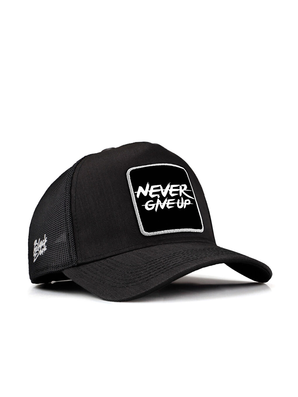 Never Give Up Logolu Siyah Cordura Trucker Şapka