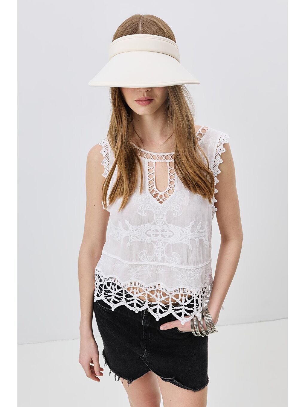 Ekru Vizor Plaj Şapkası Y25730-33 Krem-2