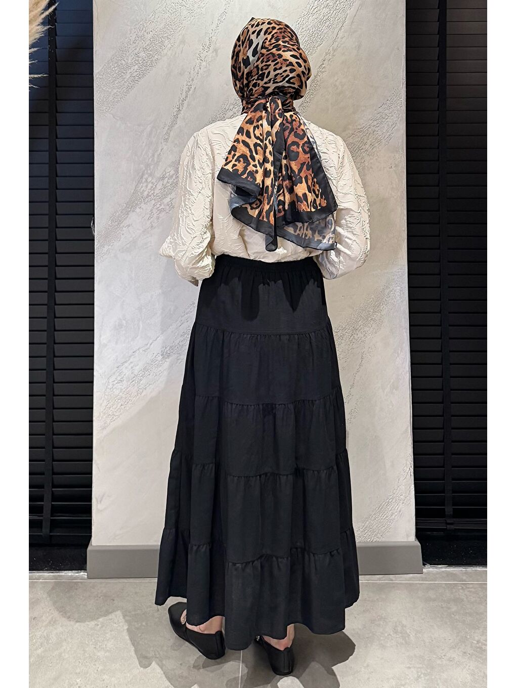 Siyah Kadın Bel Lastikli Katlı Ve Pileli Tesettür Etek-7