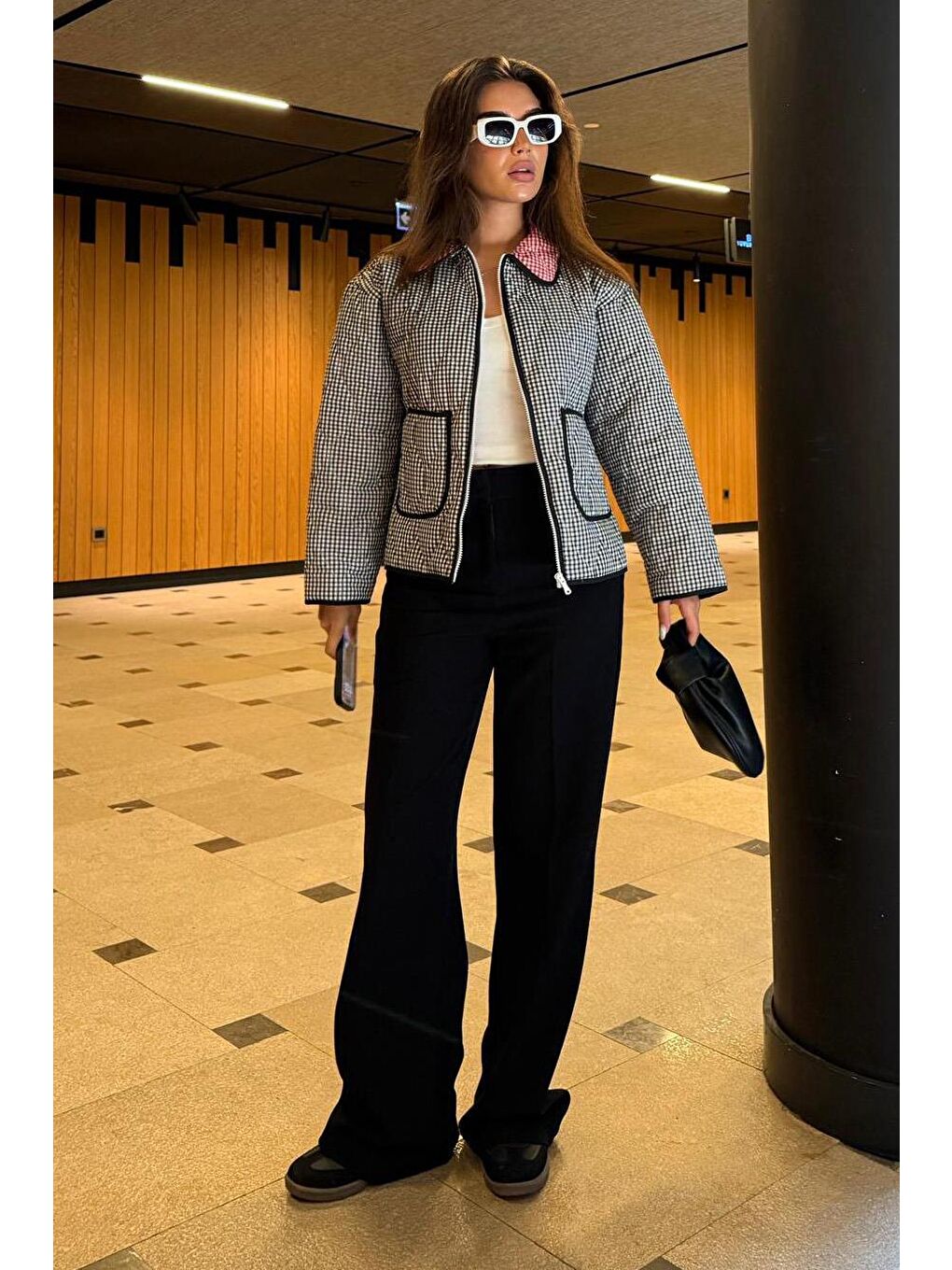 Siyah Pötikareli Cepli Kadın Mont Mg2488-1