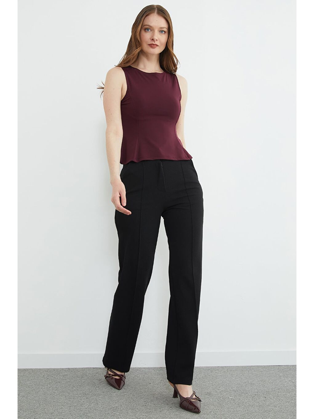 Siyah Çimalı Yüksek Bel Palazzo Pantolon-3