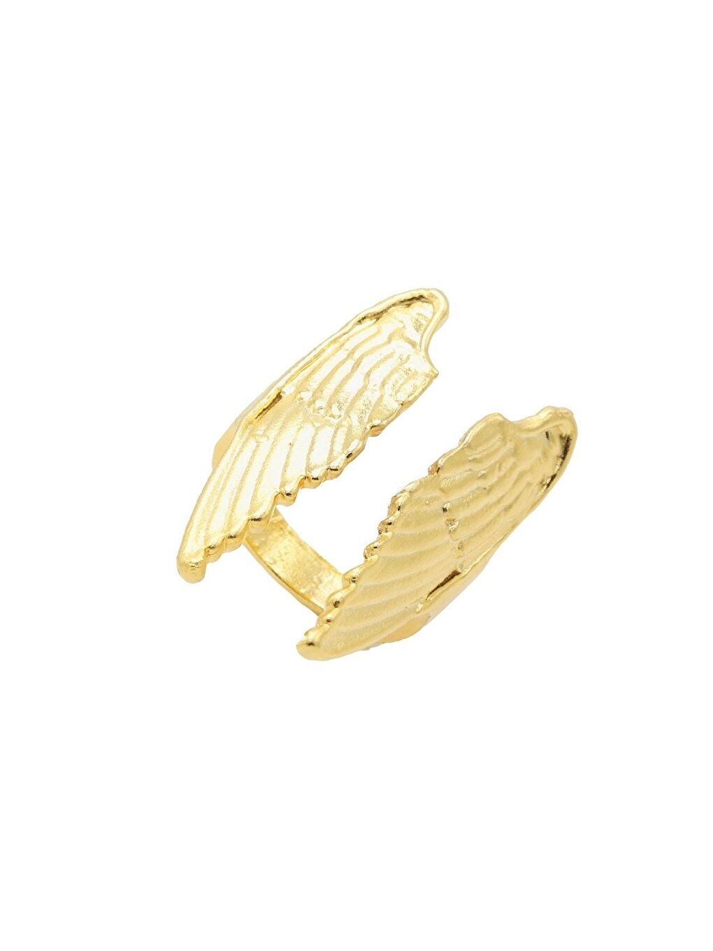 Sarı Kadın Altın Renk Kaplama Ayarlanabilir Melek Kanadı Yüzük-4