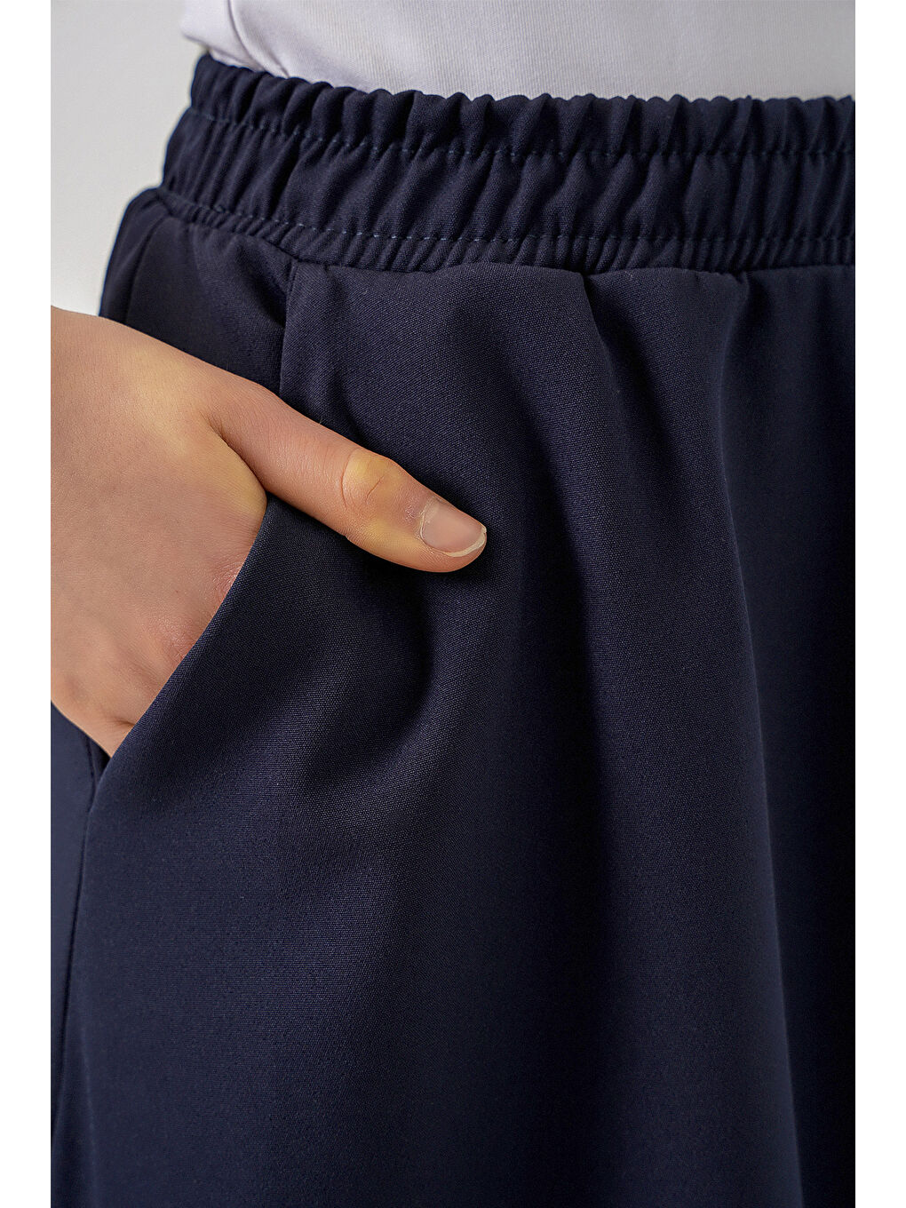 Kadın Beli Lastikli Uzun Etek 8072 - Lacivert-4