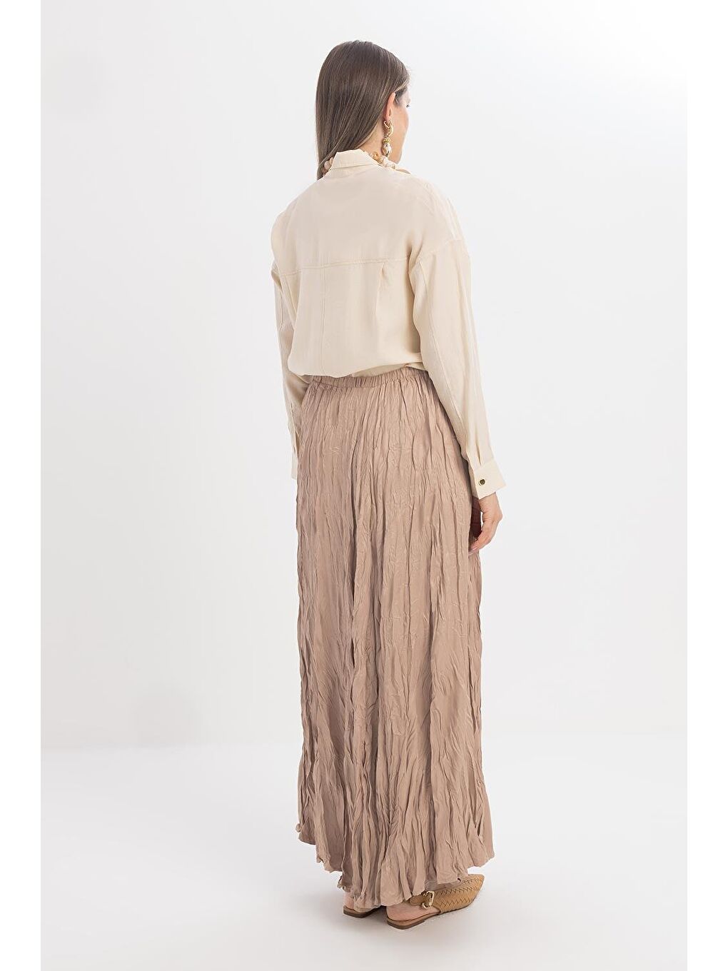 Bej Vizon-Lastikli Basic Etek-3