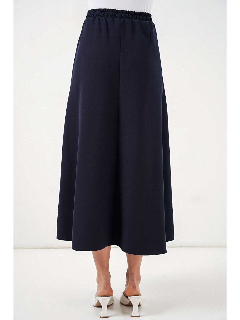 Kadın Beli Lastikli Uzun Etek 8072 - Lacivert-5