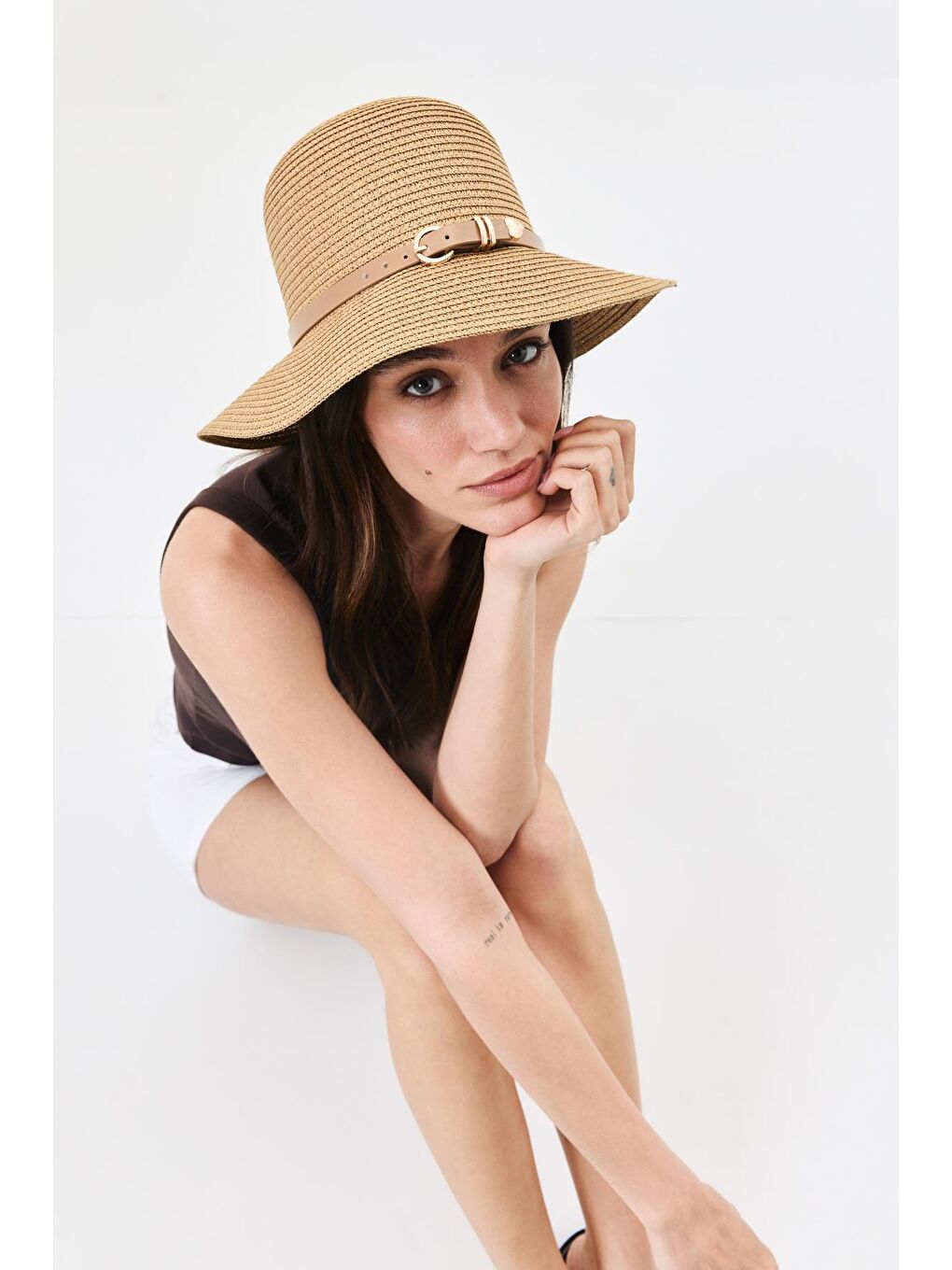 Bej Hasır Plaj Şapkası Y25730-18 Vizon