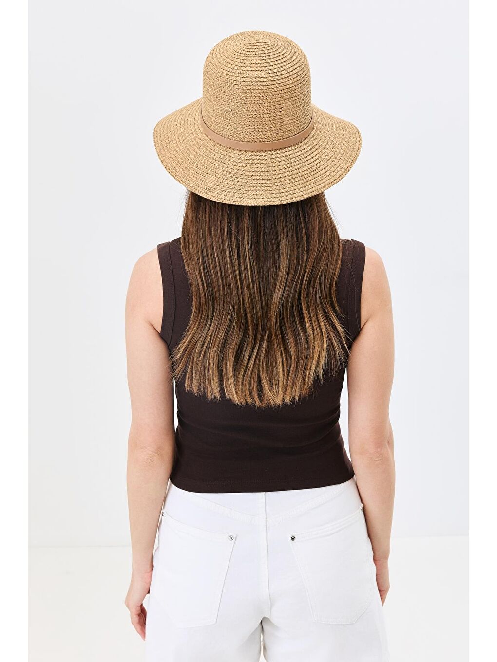 Bej Hasır Plaj Şapkası Y25730-18 Vizon-2