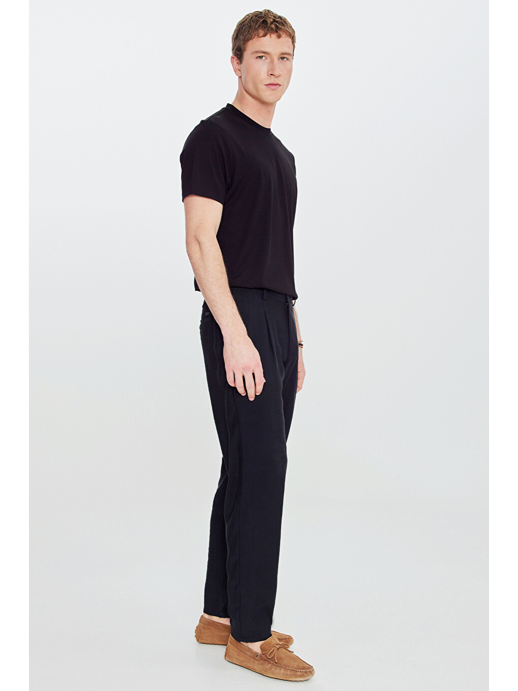 Erkek Siyah Comfort Fit Rahat Kesim Beli Lastikli Yan Cepli Pantolon-2