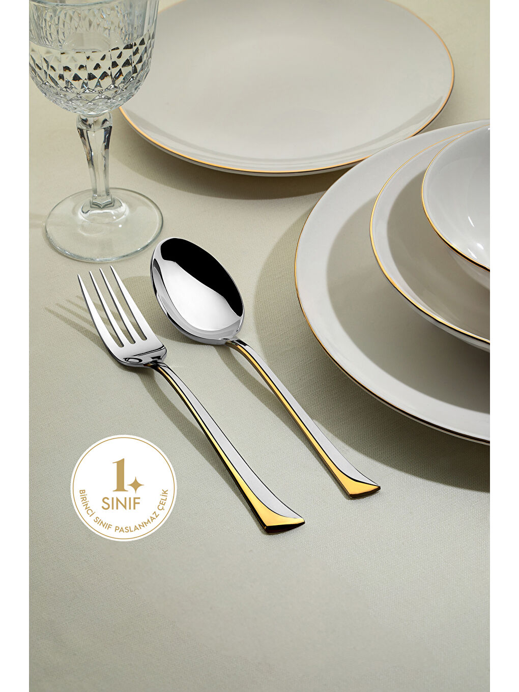 Sarı Maksi Altın Saten 6 Kişilik 30 Parça Kutulu Çatal Kaşık Takımı