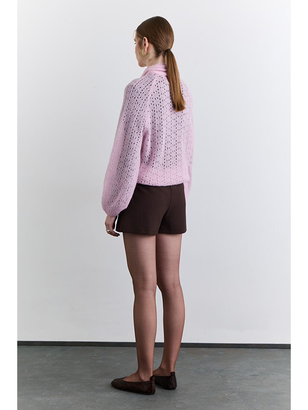 Bağlama Yakalı Ajurlu Kazak Pembe-5