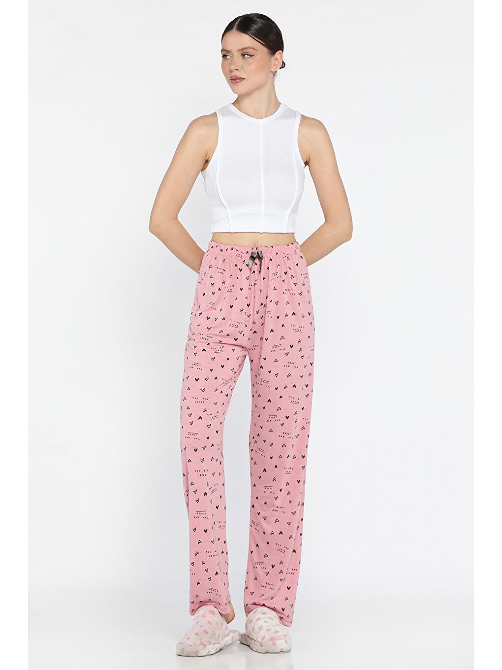 Pembe Kadın Desenli Pijama Altı