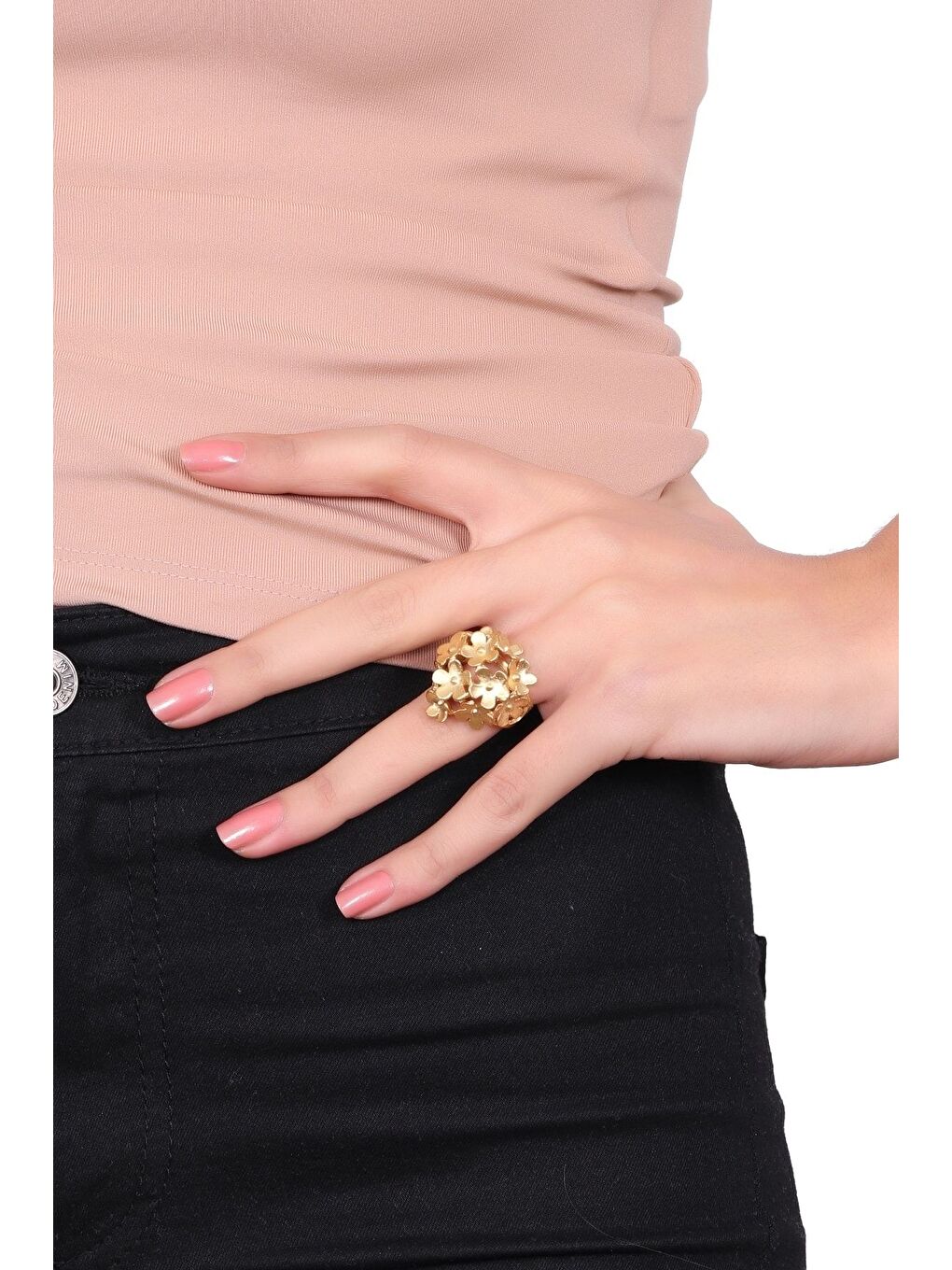 Sarı Kadın Altın Renk Kaplama Ayarlanabilir Kırçiçeği Formlu Yüzük-3