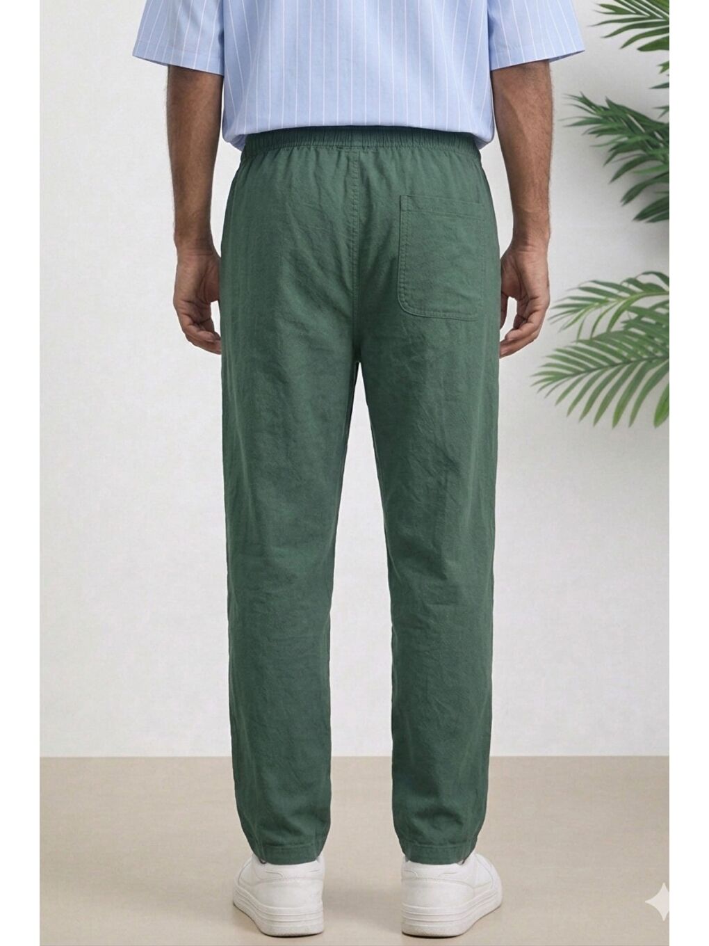 Haki Lacivert Renk Erkek Yazlık Keten Karışımı Relaxed Pantolon-1