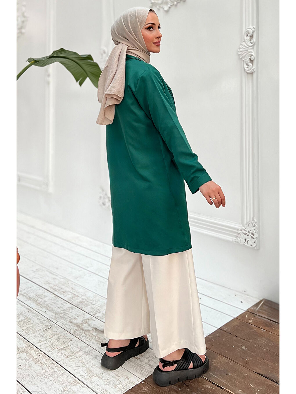 Yeşil Tesettür Kol Katlı Ceket-7