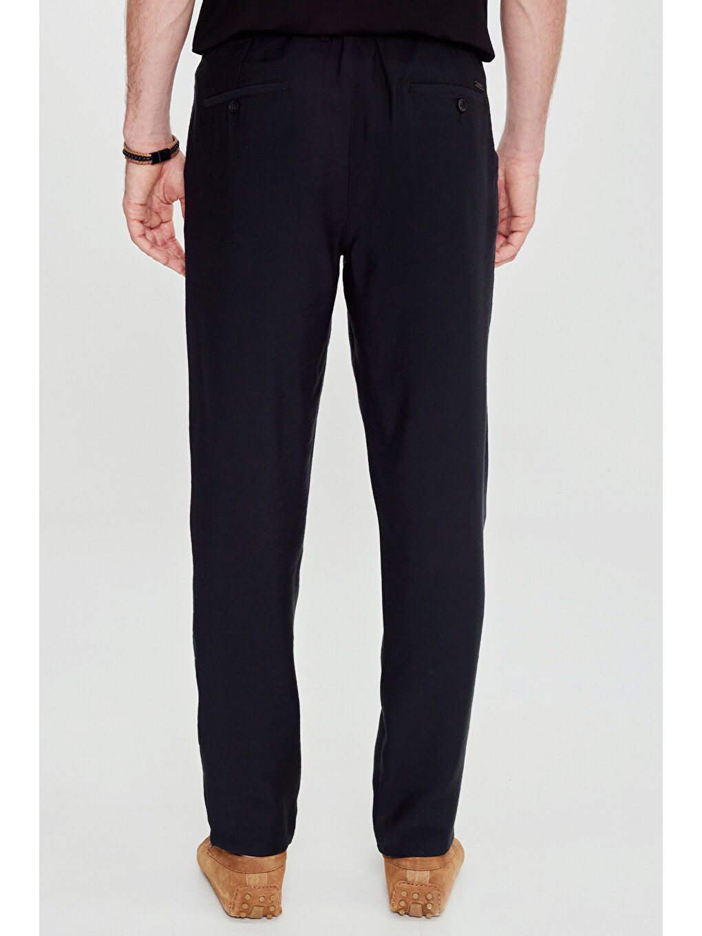 Erkek Siyah Comfort Fit Rahat Kesim Beli Lastikli Yan Cepli Pantolon-4