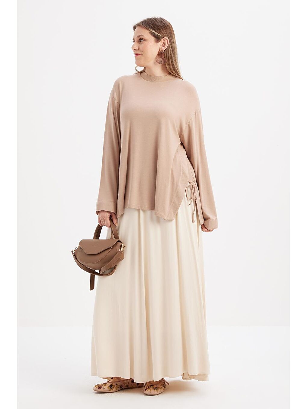 Ekru-Lastikli Basic Etek-1