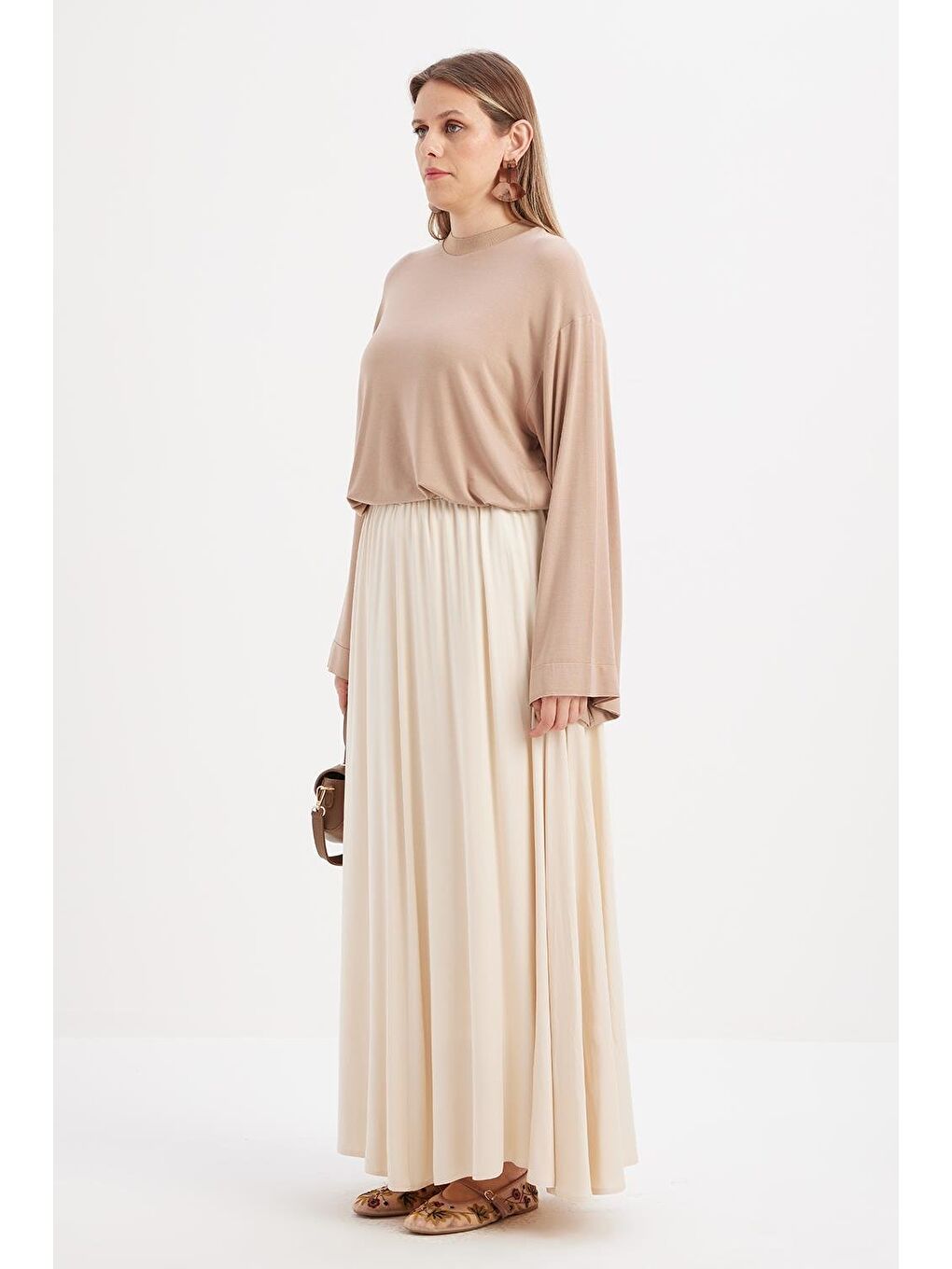 Ekru-Lastikli Basic Etek-2