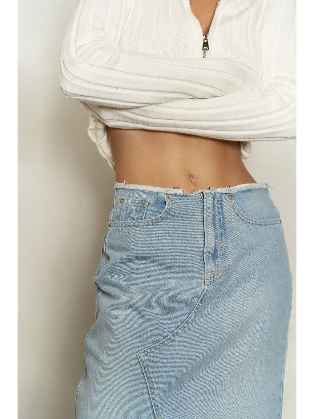 Arket Bel Detay Mavi Jean Etek-7
