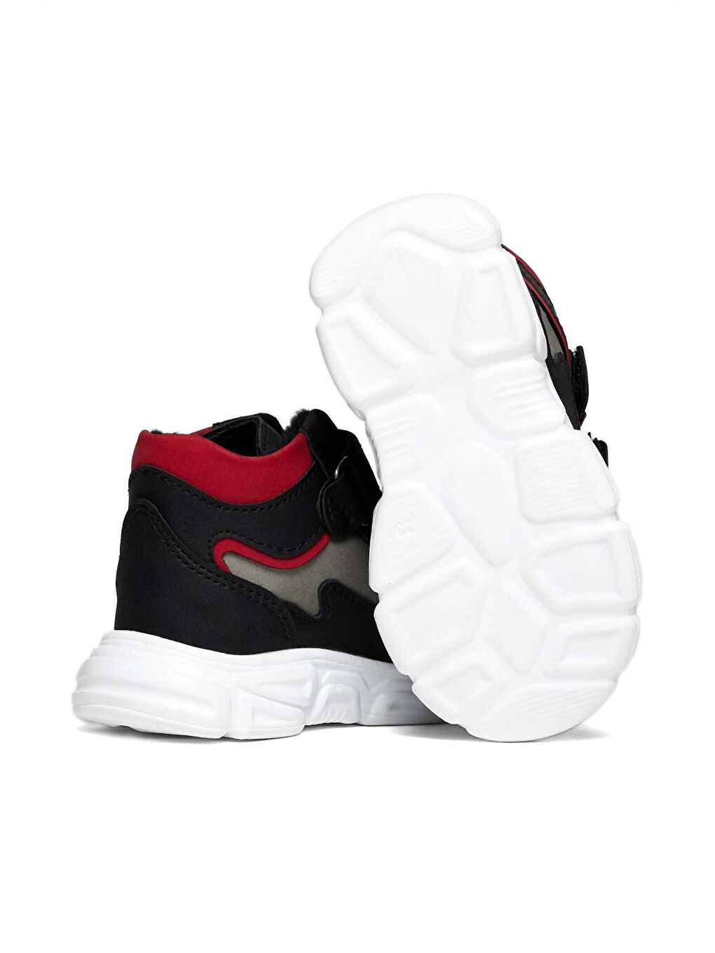 Çocuk Unisex Siyah Kırmızı Rahat Kalıp Cırtlı Ayakkabı-3