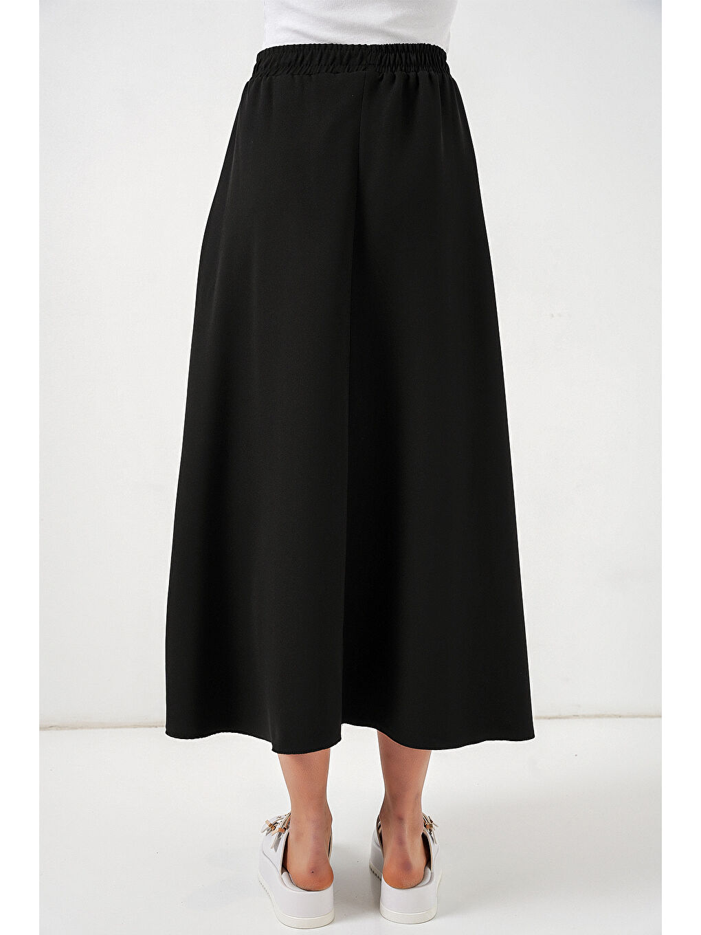 Kadın Beli Lastikli Uzun Etek 8072 - Siyah-5