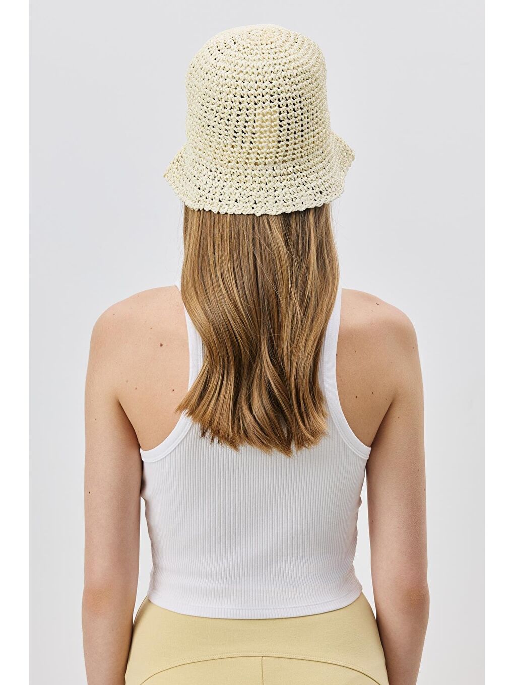 Ekru Örgü Hasır Plaj Şapkası Y25730-26 Krem-3