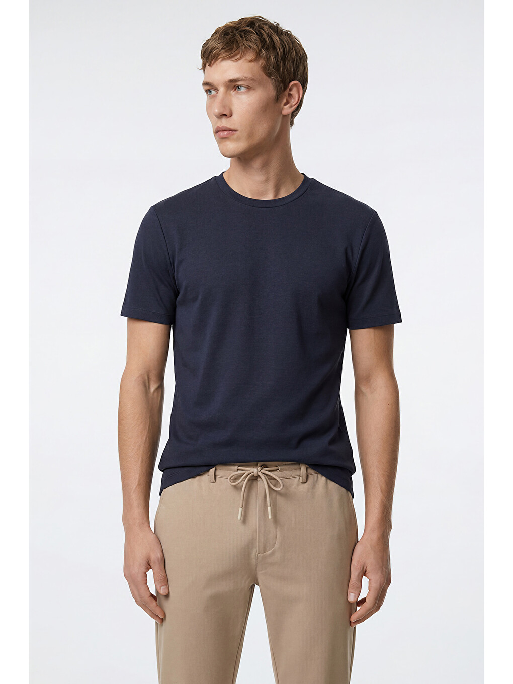 Erkek Lacivert Pamuklu Slim Fit Dar Kesim Bisiklet Yaka Tişört