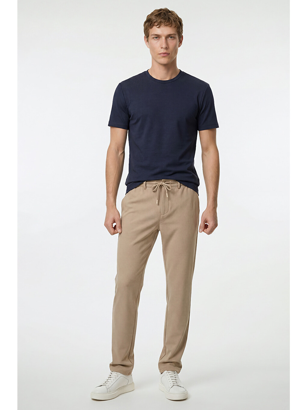 Erkek Lacivert Pamuklu Slim Fit Dar Kesim Bisiklet Yaka Tişört-1