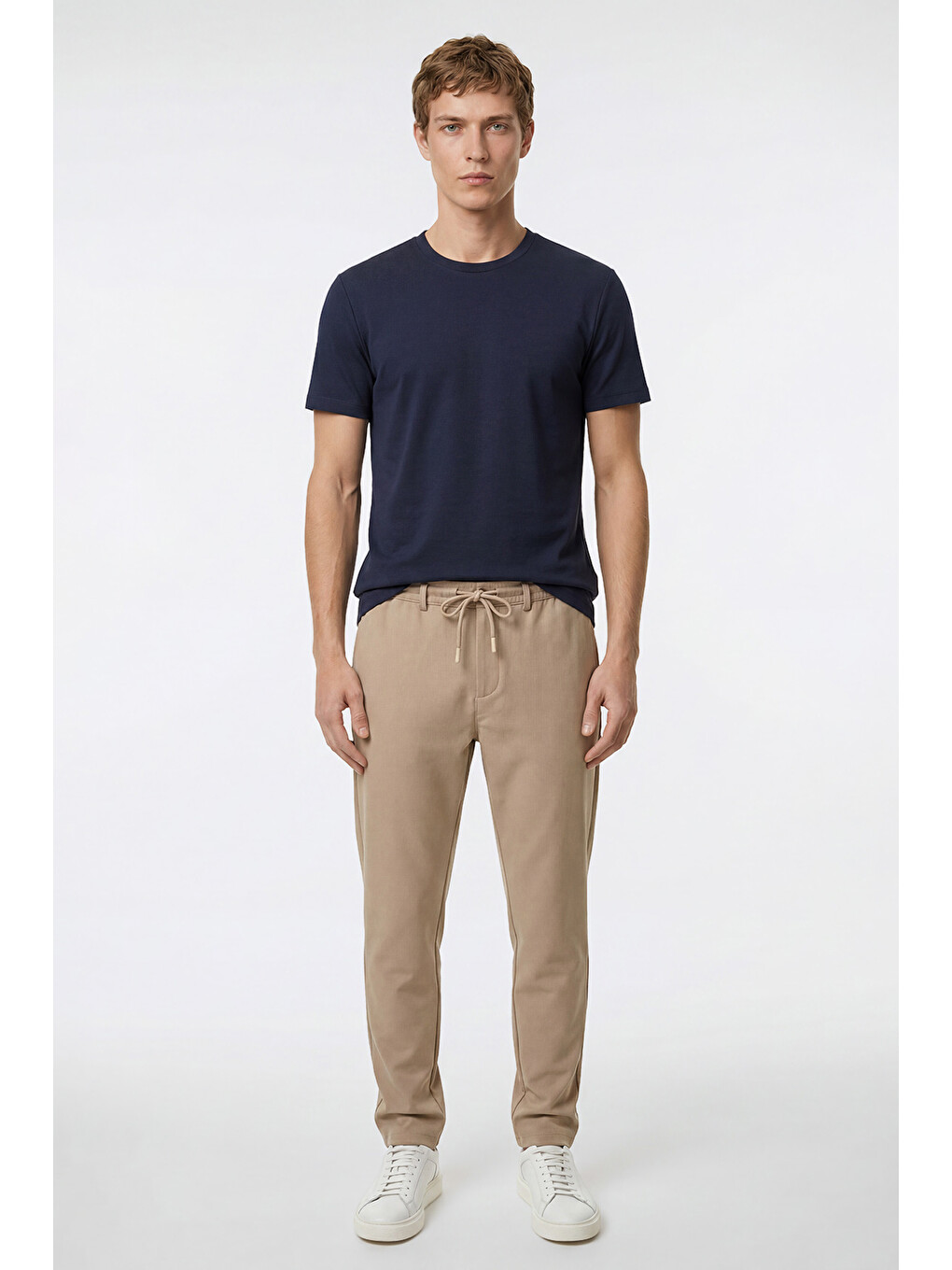Erkek Lacivert Pamuklu Slim Fit Dar Kesim Bisiklet Yaka Tişört-3