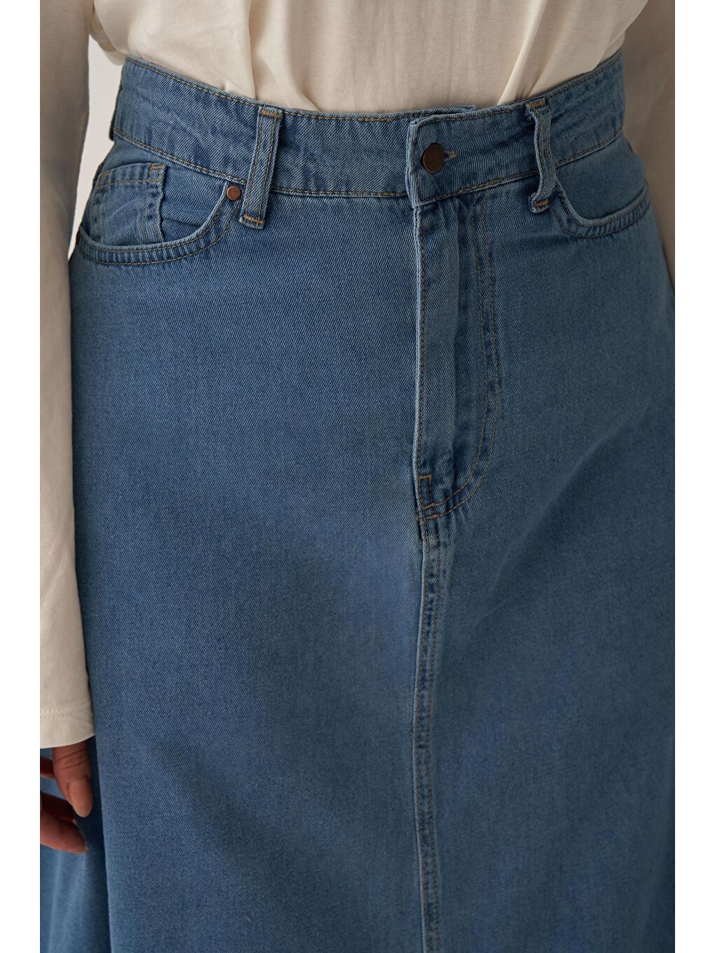 Açık Mavi-5 Cep Kloş Denim Etek-2