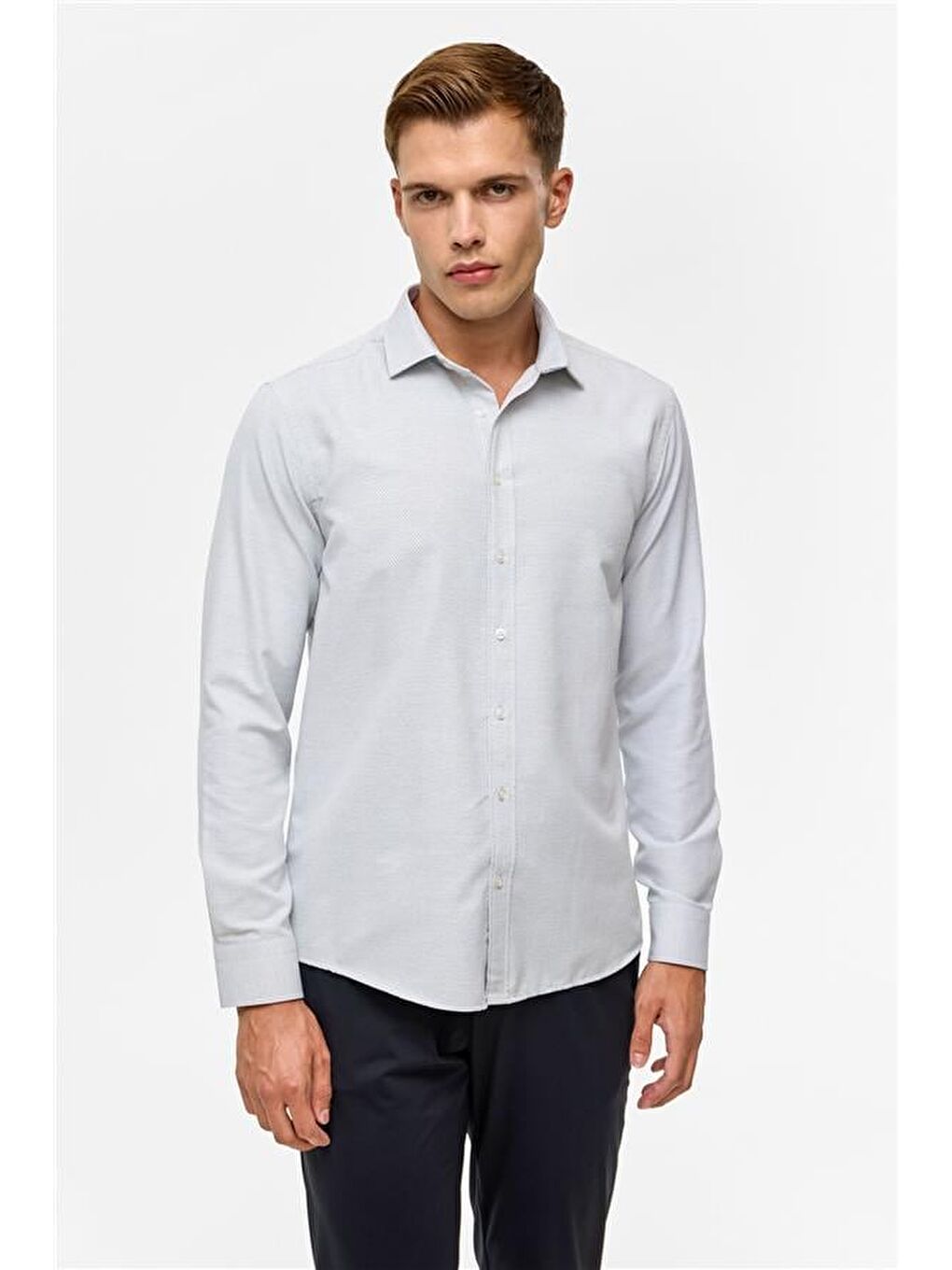 Siyah Slim Desenli Klasik Yaka Gömlek