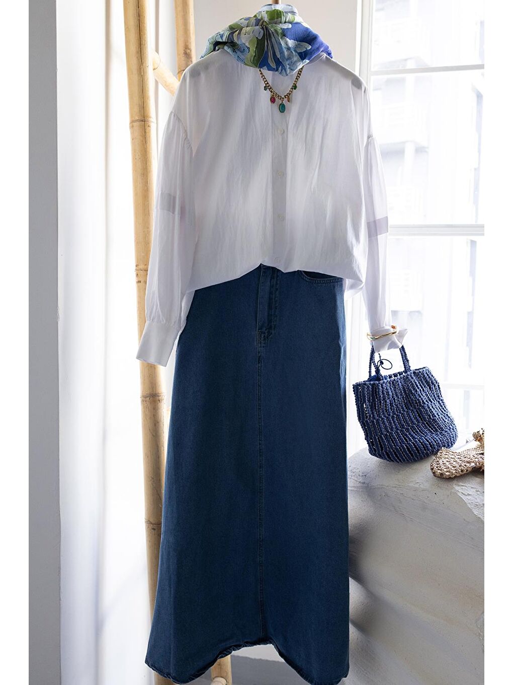 Açık Mavi-5 Cep Kloş Denim Etek-3