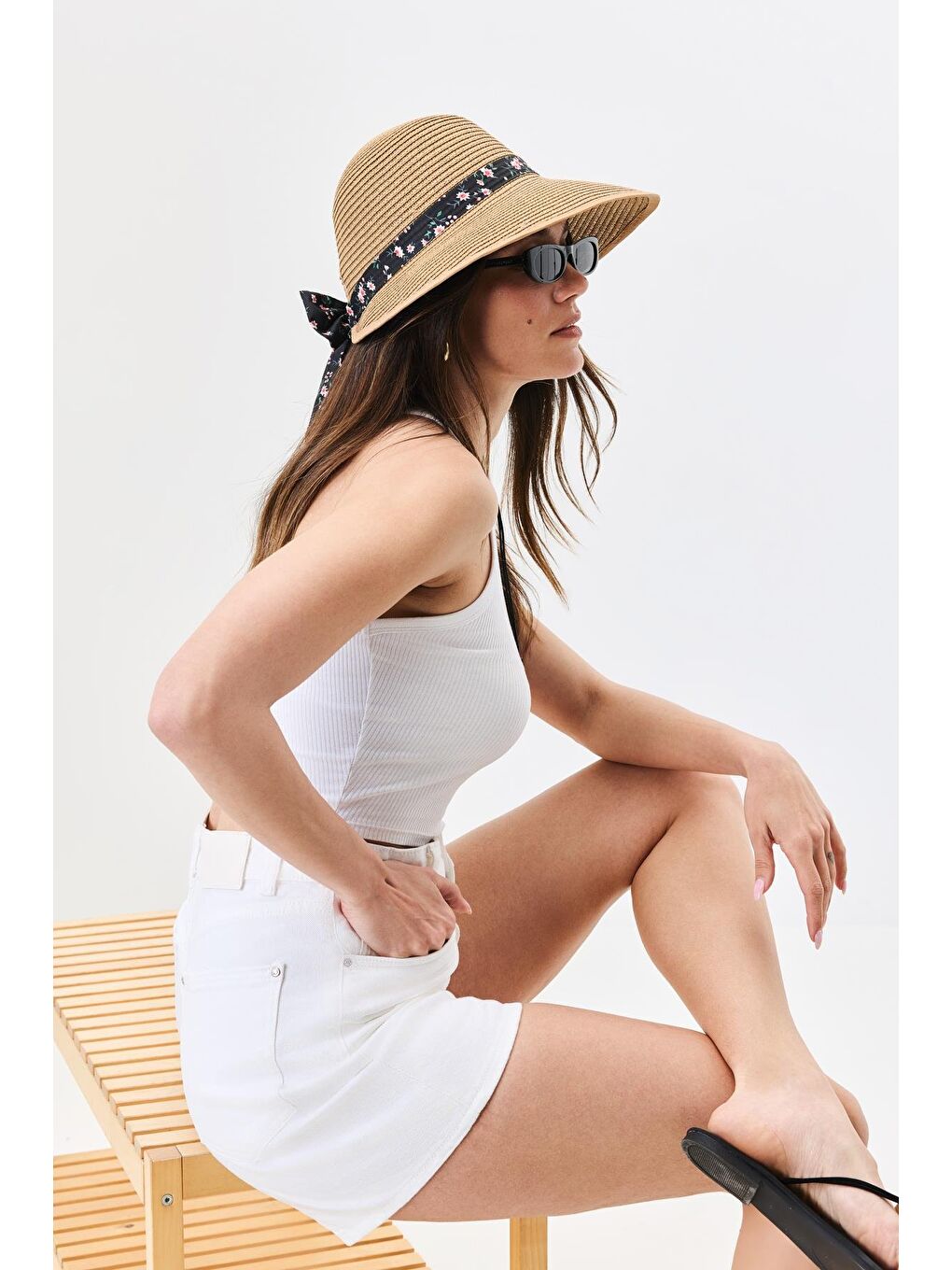 Bej Siperli Hasır Plaj Şapkası Y25730-28 Vizon