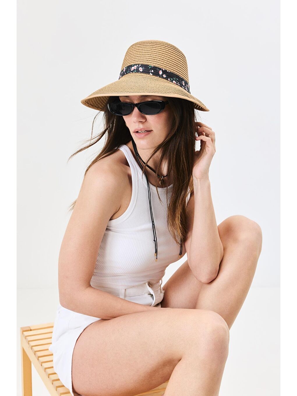 Bej Siperli Hasır Plaj Şapkası Y25730-28 Vizon-2