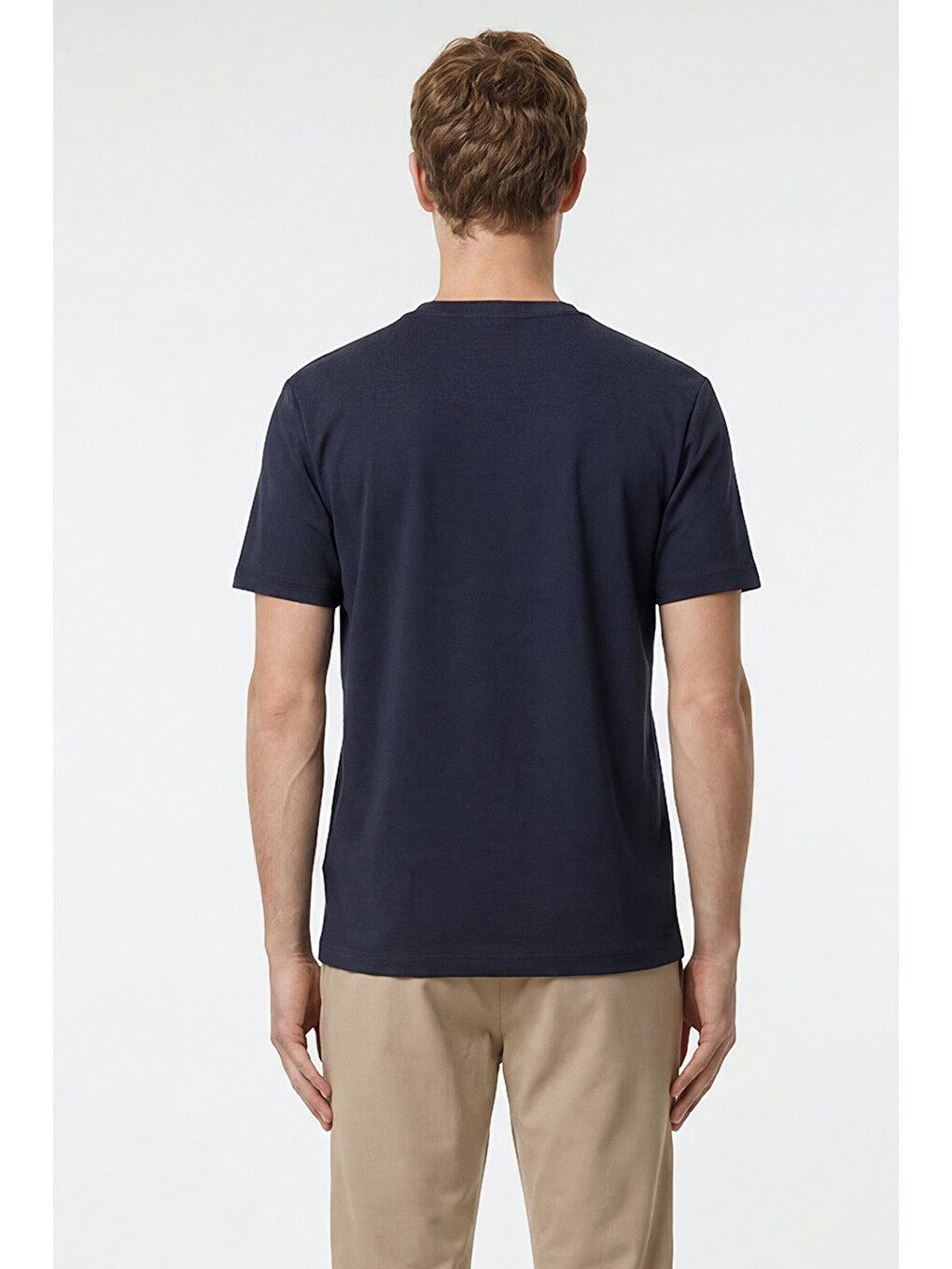 Erkek Lacivert Pamuklu Slim Fit Dar Kesim Bisiklet Yaka Tişört-4