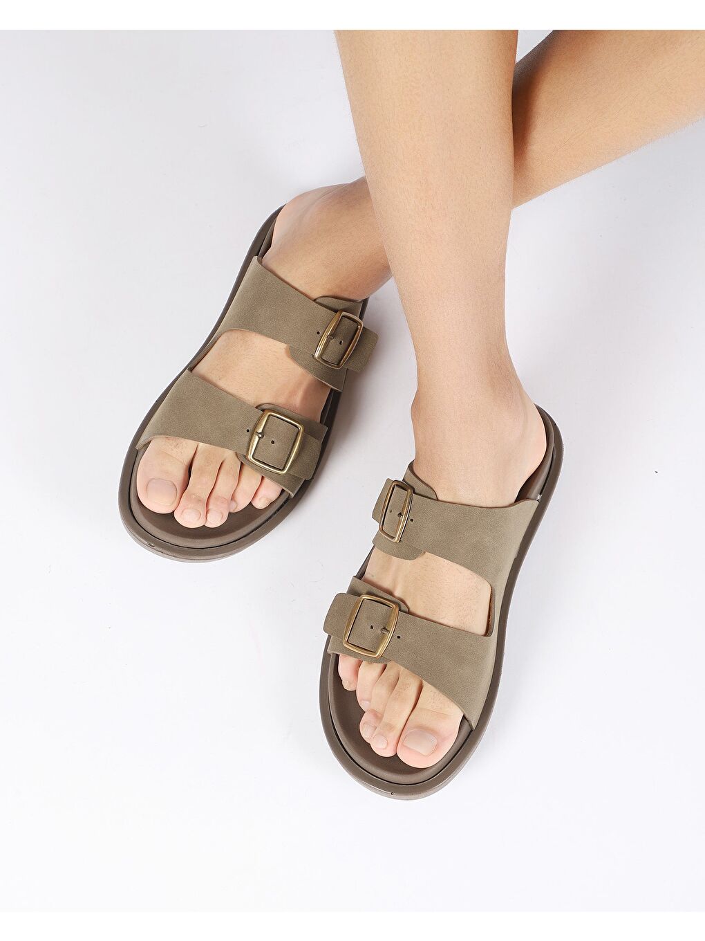 Kahverengi Erkek Yazlık Çift Tokalı Terlik - HUGO-1