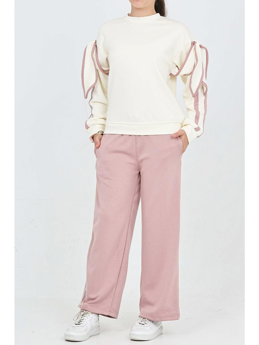 Pembe Kız Çocuk Oysho Kumaş Kol Aksesuarlı Geniş Paçalı Alt- Üst Takım 12319-1