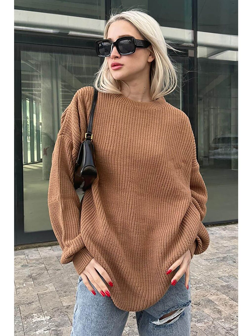 Bej Vizon Bisiklet Yaka Basic Kazak Mg1264-1