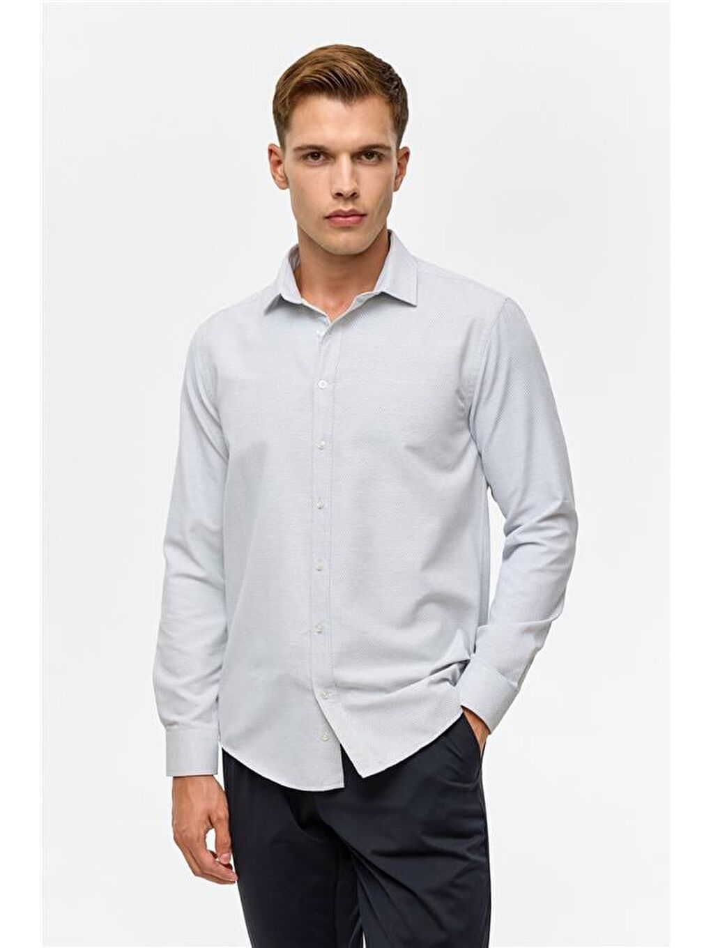 Siyah Slim Desenli Klasik Yaka Gömlek-1