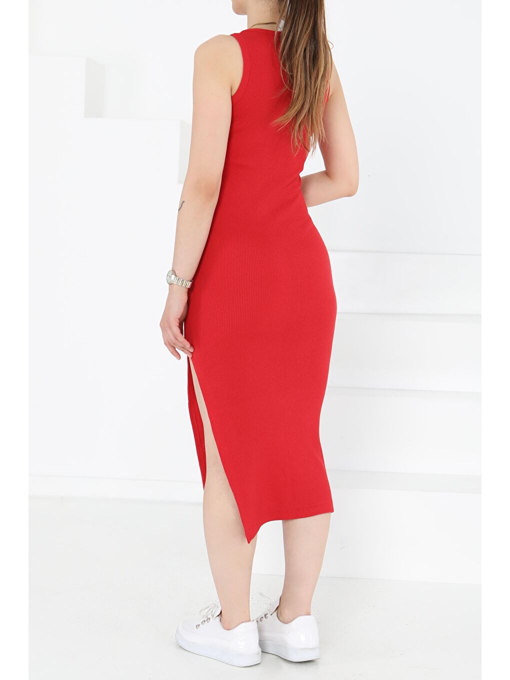 Kırmızı Yırtmaçlı Elbise Kirmizi - 27234-3