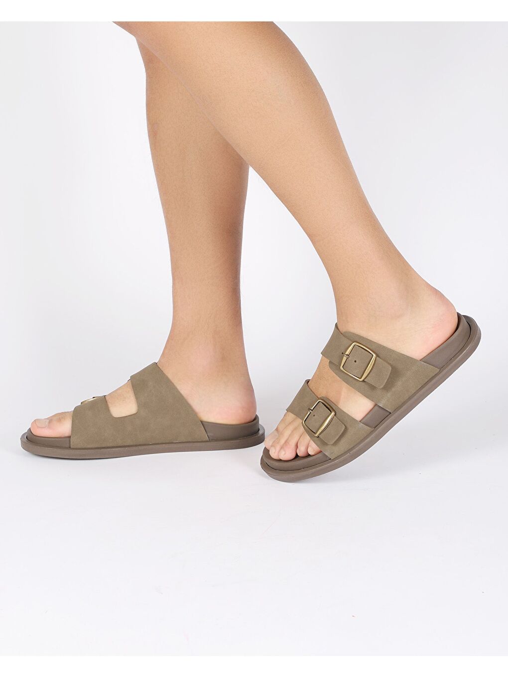 Kahverengi Erkek Yazlık Çift Tokalı Terlik - HUGO-2