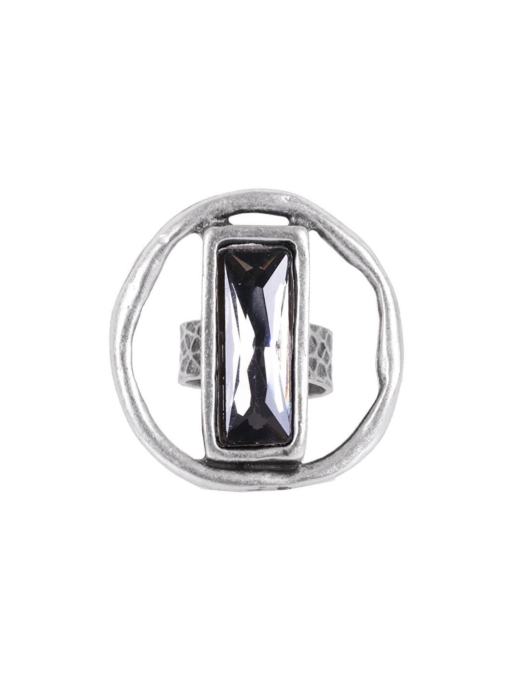 Antrasit Kadın Antik Gümüş Kaplama Taşlı Saturn Yüzük-4